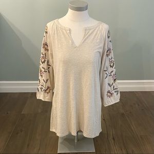 JJILL embroidered sleeve beige tunic - size M